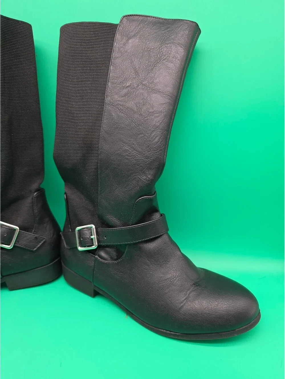 XOXO Elevation Women's Black Knee High Riding Boots Buckle Zip Size 5M 2019